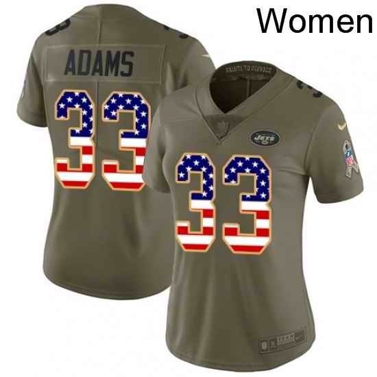 Womens Nike New York Jets 33 Jamal Adams Limited OliveUSA Flag 2017 Salute to Service NFL Jersey